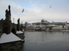 Karlův most a Pražský hrad v zimě